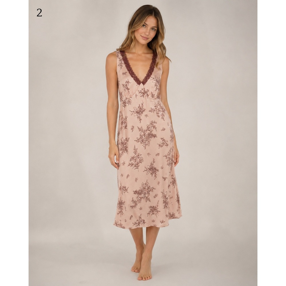 Old Navy Midi Babydoll Slip Dress Womens Large Pink Floral Lace Trim‎ Polyester